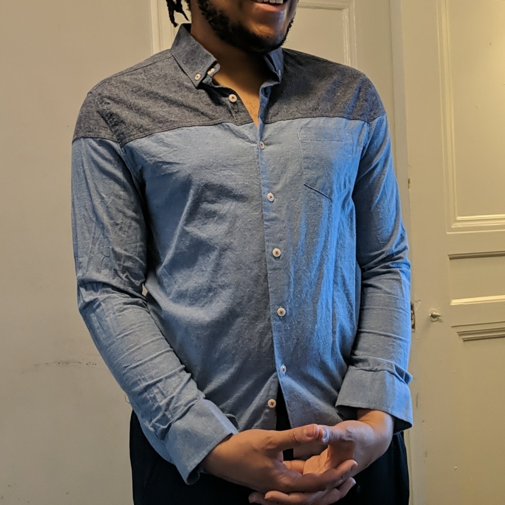Men's Long Sleeve Two Tone Blue Button Up